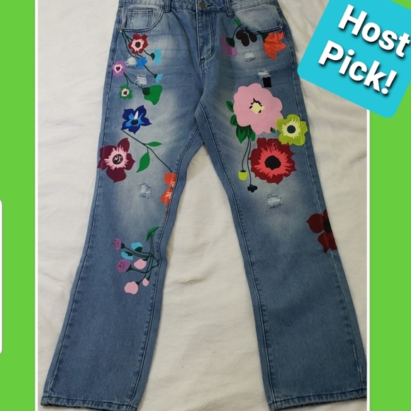 painted flowers on jeans